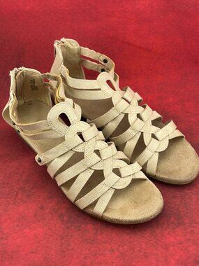 RELATIVITY WOMEN'S RE-DELFINA GLADIATOR STRAPPY ZIPPER COLOR CREAM/TAN SIZE 6 M